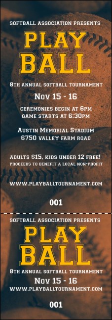 Softball Brown Event Ticket Product Front