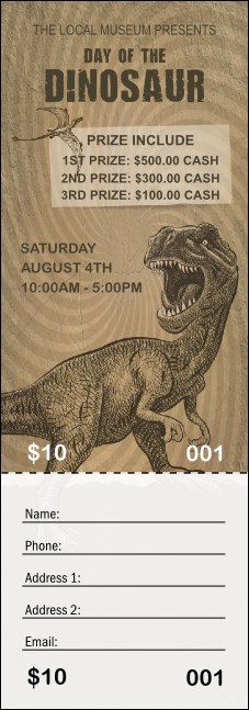 Dinosaur Illustrated Raffle Ticket Product Front