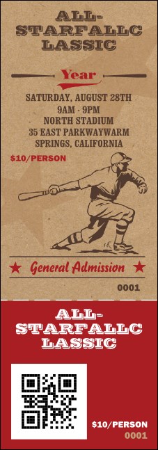 All Star Retro Baseball QR Event Ticket Product Front