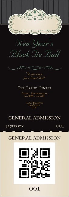 Classic Black Pinstripe QR Event Ticket Product Front